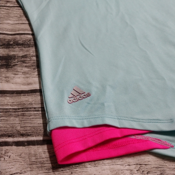 Women's Small Adidas Collared Tank Top Muscle Shirt Blue with Neon Pink Trim, Ex - Picture 7 of 9